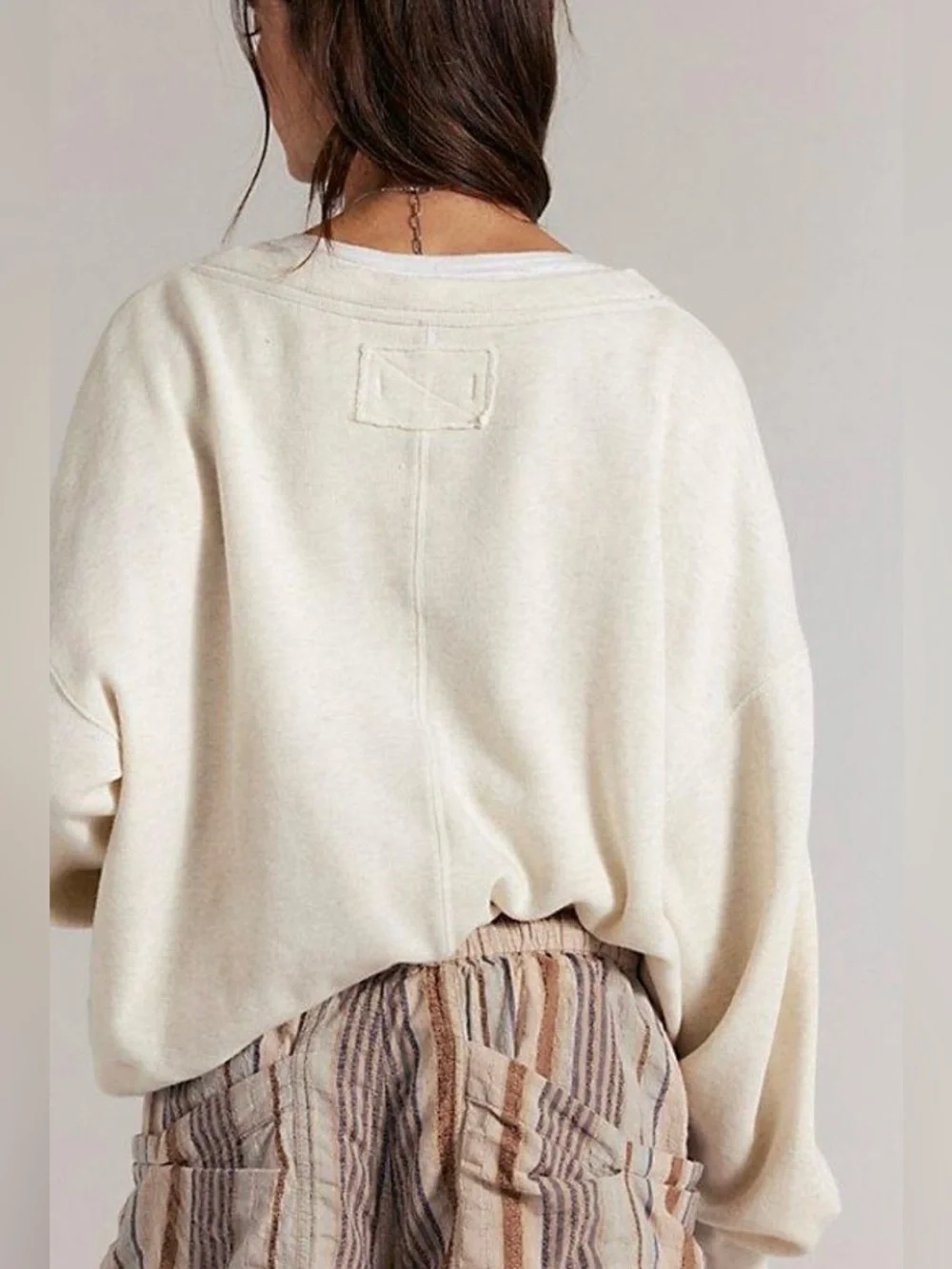 NWT FREE PEOPLE WE THE FREE COMFORT ZONE V NECK PULLOVER OATMEAL HEATHER